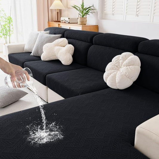 hyha Waterproof Couch Cushion Covers, Waterproof Sectional Couch Covers for Cushion Sofa for Pets, Stretch Sofa Slipcover Washable with Elastic Bottom(Back Cover M, Black)