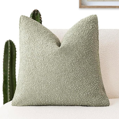 Foindtower Decorative Textured Boucle Throw Pillow Covers Accent Solid Pillow Cases Neutral Soft Cozy Couch Cushion Case for Chair Sofa Bedroom Living Room Home Decor 16x16 Inch,1PC,Dirty Sage Green