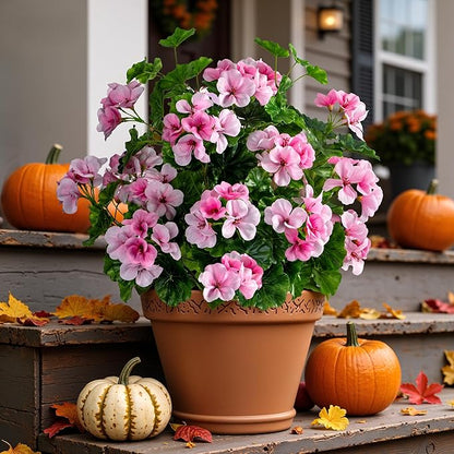 Artificial Flowers for Outdoors 17.7In Artificial Geraniums for Indoor Fake Flowers 4PCS Uv Resistant Artificial Outdoor Flowers Suitable for Indoor Home Decor Outdoor Garden Decoration,Pink