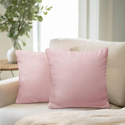PAVILIA Light Pink Throw Pillow Covers 20x20 Set of 2, Decorative Pillow Cases for Bed Sofa Couch, Boho Aesthetic Accent Decor Cushion Bedroom Living Room, Velvet Square Euro Sham Covers, Blush Pink
