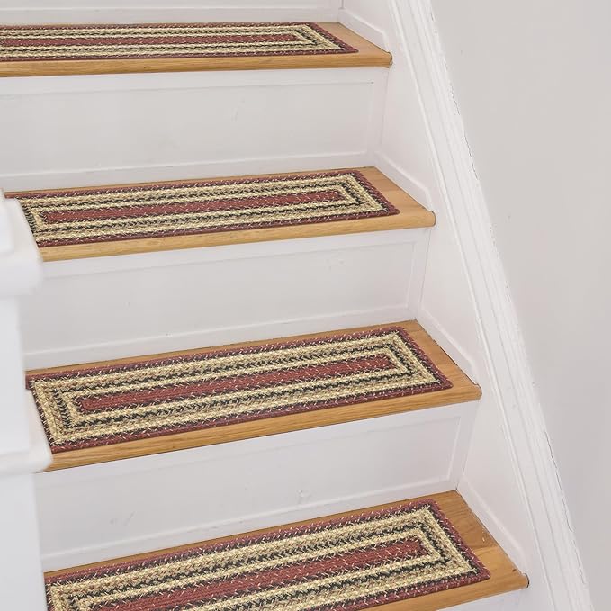 Homespice Highland Jute Braided Stair Treads for Wooden Steps, Country Cabin Decor, Set of 13, Multicolor 8x28 Rectangle Rug for Stairs - Easy to Clean, Tightly Stitched and Durable