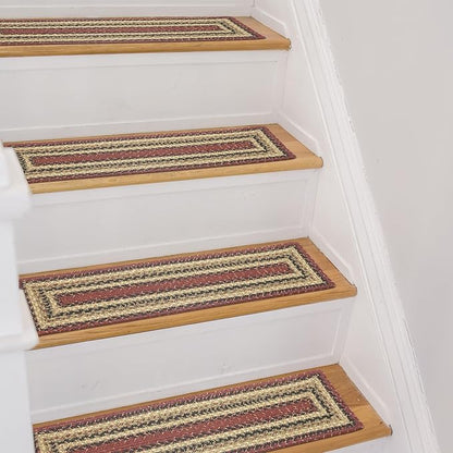 Homespice Highland Jute Braided Stair Treads for Wooden Steps, Country Cabin Decor, Set of 13, Multicolor 8x28 Rectangle Rug for Stairs - Easy to Clean, Tightly Stitched and Durable