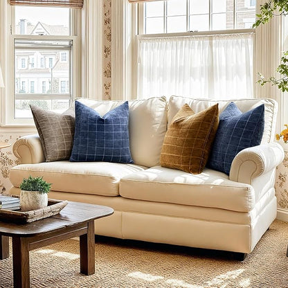 MIULEE Decorative Chenille Check Throw Pillow Covers Vintage Plaid Couch Pillows 18x18 Inch Set of 2 Neutral Boho Farmhouse Cushion Covers Modern Home Coastal Decor for Sofa Bed Living Room Navy Blue