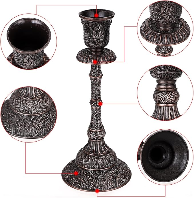 OwnMy Set of 2 Vintage Taper Candle Holders Tall Metal Taper Candlestick Holders, Elegant Taper Candle Stands Red Bronze Taper Candelabra Set for Dining Table Centerpieces Wedding Candlestick Decors