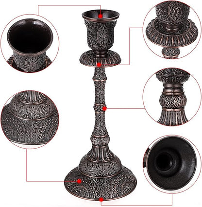 OwnMy Set of 2 Vintage Taper Candle Holders Tall Metal Taper Candlestick Holders, Elegant Taper Candle Stands Red Bronze Taper Candelabra Set for Dining Table Centerpieces Wedding Candlestick Decors
