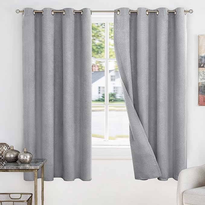BGment Dark Grey Blackout Curtains for Boy Bedroom- 63 Inch Long Linen Textured Thermal Insulated Total Sun Blocking Window Drapes for Kids Room Nursery, 2 Panels, 52 x 63 Inch