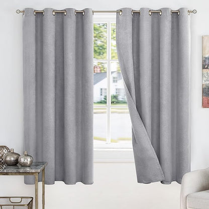 BGment Dark Grey Blackout Curtains for Boy Bedroom- 63 Inch Long Linen Textured Thermal Insulated Total Sun Blocking Window Drapes for Kids Room Nursery, 2 Panels, 52 x 63 Inch