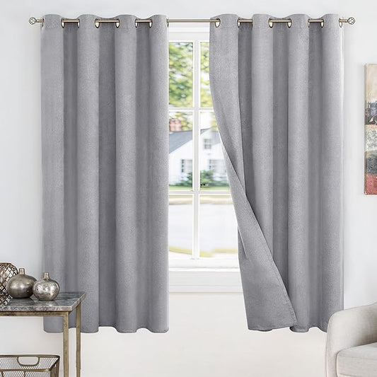 BGment Dark Grey Blackout Curtains for Boy Bedroom- 63 Inch Long Linen Textured Thermal Insulated Total Sun Blocking Window Drapes for Kids Room Nursery, 2 Panels, 52 x 63 Inch