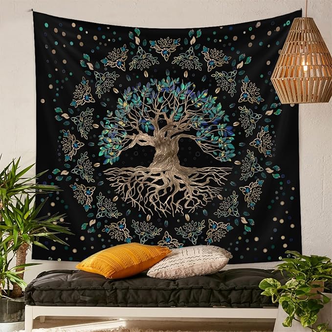 Tree of Life Tapestry Vintage Green Tapertry Retro Life Tree Aesthetic Easy Installation HD Digital Print Wall Hanging for Bedroom Living Room Dorm Home Decor(Green Tree, 60"x80")