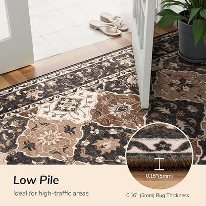 Lessymo Washable Hallway Rugs, 2.6x8 Moroccan Runner Rug with Rubber Backing Non Slip, Vintage Long Rug Carpet for Bedroom Laundry Room Entryway, Taupe and Beige