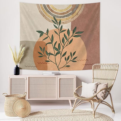 SUOTEMEIFEI Boho Plant Art Tapestry,retro Plants Tapestry Sunset Landscape Abstract Aesthetic Wall Bedroom Living Room Decor College Dorm Wall Hanging