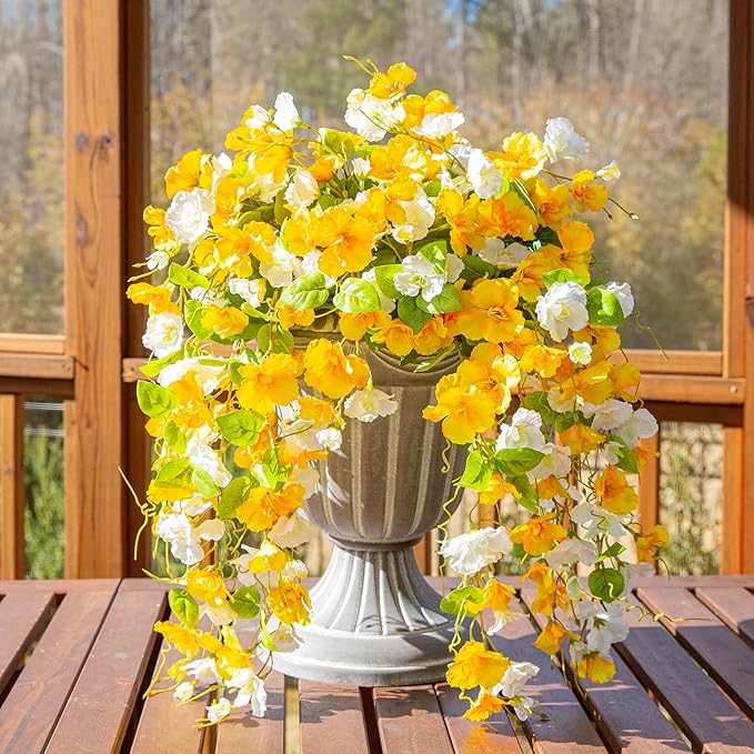 Fake Hibiscus Artificial Hanging Flowers Plants for Outdoors Spring Decoration, 2pcs Silk Hibiscus Vines Realistic UV Resistant Faux Flowers for Outside Planter Porch Patio Yard Wedding Party, Mix