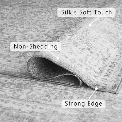 vivorug 3x5 Neutral Area Rugs, Stain Resistant Washable Rug for Living Room, Vintage-Inspired (Ivory/Silver, 3'x5')