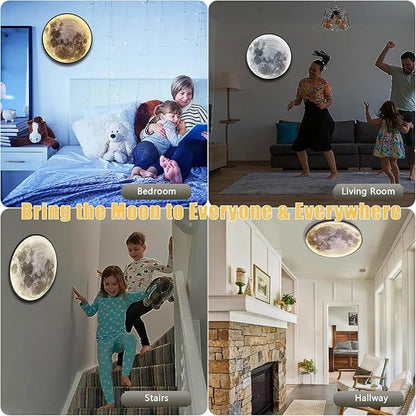 Dimmable Moon Wall Lamp, Rechargeable Battery Operated Wall Sconce Moon Lights with Remote, 3 Color Indoor Wall Mounted Lighting Ceiling Light for Living Bedroom Birthday Christmas Gift - 12 inch