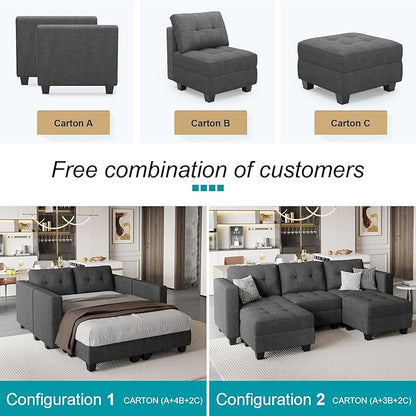 Belffin Modular Sectional Sofa with Storage Ottoman Modern Fabric L Shaped Couch with Chaise for Small Spaces Dark Grey