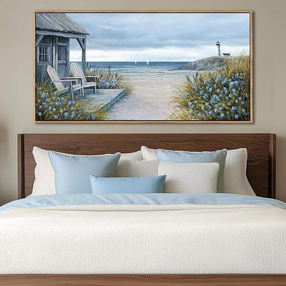 Coastal Wall Art for Living Room - Framed Vintage Wall Decor & Seascape Bedroom Beach Wall Decor | Ocean with Beach Pictures | Canvas Artwork for Home Decor Farmhouse 24×48IN