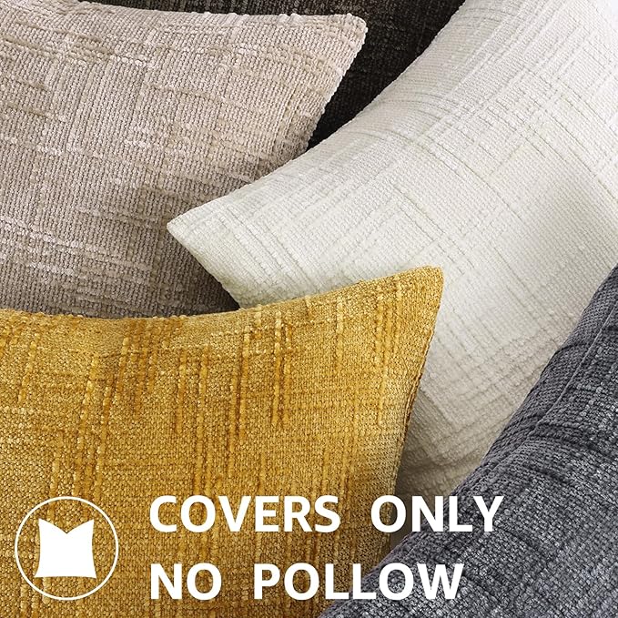 decorUhome Mustard Yellow Chenille Euro Sham Throw Pillow Covers 22x22 Set of 2 Textured Slubby Couch Pillow Covers Farmhouse Accent Modern Neutral Decorative Pillow Cases for Bed Sofa Living Room