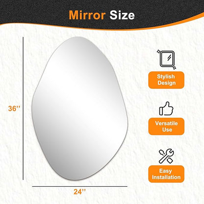 Delma Irregular Wall Mirror, 36"x24" Asymmetrical Wavy Cloud Design, Frameless Decorative Mirror for Bathroom, Bedroom, Living Room & Entryway, Modern Boho Wall-Mounted