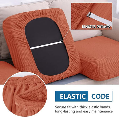 hyha Waterproof Couch Cushion Covers for Pets, Non Slip Sofa Seat Cover for Dogs Washable, Soft Thick Stretch Jacquard Fabric, Sofa Slipcovers with Elastic Bottom (1 Piece for Large, Rust)