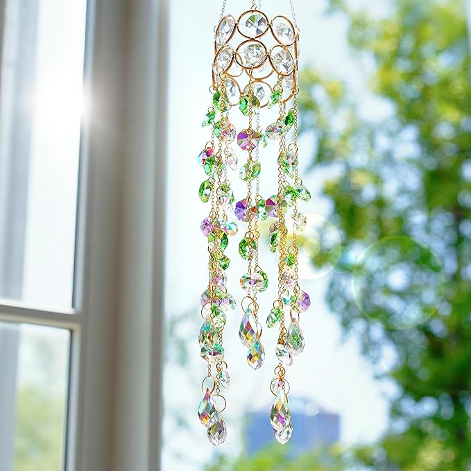 HDCRYSTALGIFTS 2 Pack Crystal Suncatchers for Window Hanging, Rainbow Maker Crystal Prism Sun Catcher Indoor Window Outdoor Home Garden Decor Retirement Gift,17inch