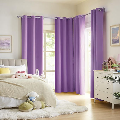 DUALIFE Amethyst Orchid Purple Blackout Curtain Panels/Drapes for Living Room 96 inch Length Solid Energy Efficient Room Darkening Bedroom Curtains Thermal Insulated Grommet Top 42x96 inch