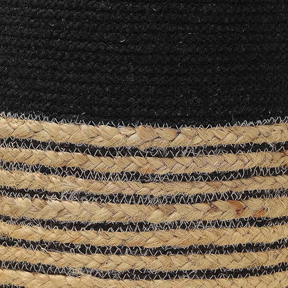 REDEARTH · Cylindrical Pouf Ottoman - Braided Pouffe Accent Sitting Round Footrest for Living Room, Bedroom, Nursery, kidsroom, Patio ; 70% Cotton 30% Jute, Set of 2 (14.5X14.5X16; Black Natural)