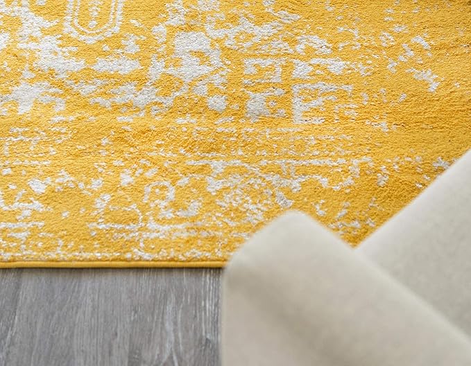Rugs.com Arlington Collection Rug – 6 Ft Runner Yellow Medium-Pile Rug Perfect for Hallways, Entryways