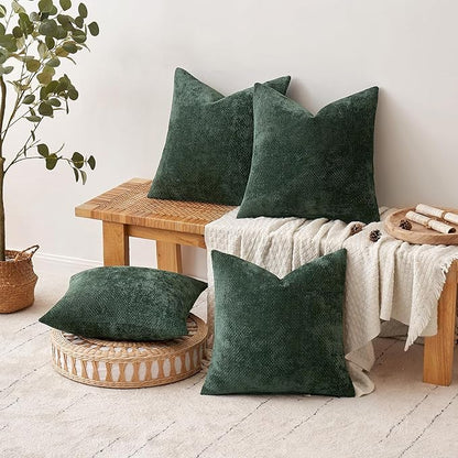 MIULEE Christmas Pack of 4 Couch Throw Pillow Covers 16x16 Inch Green Soft Decorative Chenille Pillow Covers Farmhouse Accent Cushion Covers for Boho Home Decor Sofa Bedroom Living Room