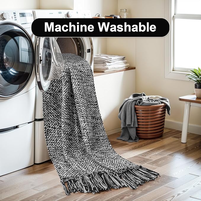 Collive Kitchen Runner Rug, 2' x 4.3' Cotton Hand-Woven Reversible Washable Rug, Black Bathroom Rugs Modern Farmhouse Hallway Carpet for Foyer Bedroom Entry Back Door Decor