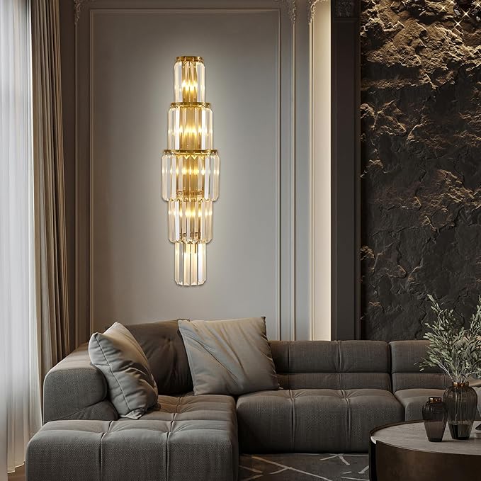 29.5 inch Modern Wall Sconce Contemporary Crystal Wall Sconce 5-Light Gold Bathroom Light Fixtures for Bedroom Hallway Living Room