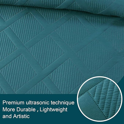 Exclusivo Mezcla Twin Size Quilt Set - Teal Quilts Bedding Set with 2 Pillow Shams, Modern Bedspread with Striped Pattern, Soft Lightweight Bedspreads Coverlets for All Seasons