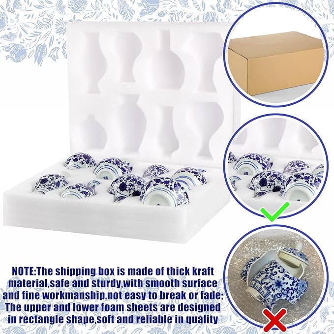 Dandat 8 Pcs Mini Chinoiserie Bud Vases Ceramic Blue and White Floral Chinese Porcelain Vase Set for Shelf Table Centerpieces Home Decor(Elegant)