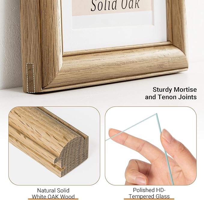 Heimlove 6x8 Picture Frame,6 x 8 Solid White Oak Photo Frame with Tempered Glass,6"x8" Handcrafted Wood Frame Matted to 5x7 Photos for Wall or Tabletop Family picture Display,3 Pack
