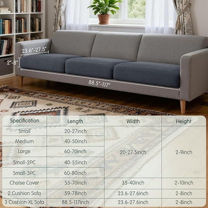CHUN YI 3 Piece Couch Cushion Covers for XL-Sofa Seat Slipcovers Suitable with Spandex Jacquard Washable Fabric (3 Piece XL-Sofa Cushion Covers, Grey)