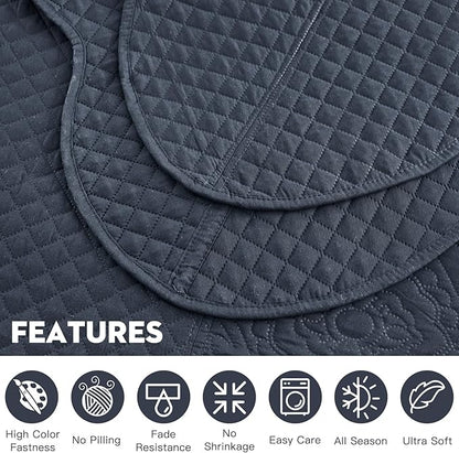HZ & HY Oversized King Bedspread 128x120 Extra Wide, Ultrasonic Coverlet Bedding Set, Lightweight Thin Comforter, Reversible, 5 Piece, 100% Microfiber, Navy Blue
