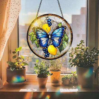 VAIIEYO Butterfly Acrylic Sun Catcher Window Hanging Decoration, 7.8 Inch Double-Sided Light Reflecting Ornament for Window, Garden, Porch or Balcony Decor, Housewarming, Gift for Natural Lovers