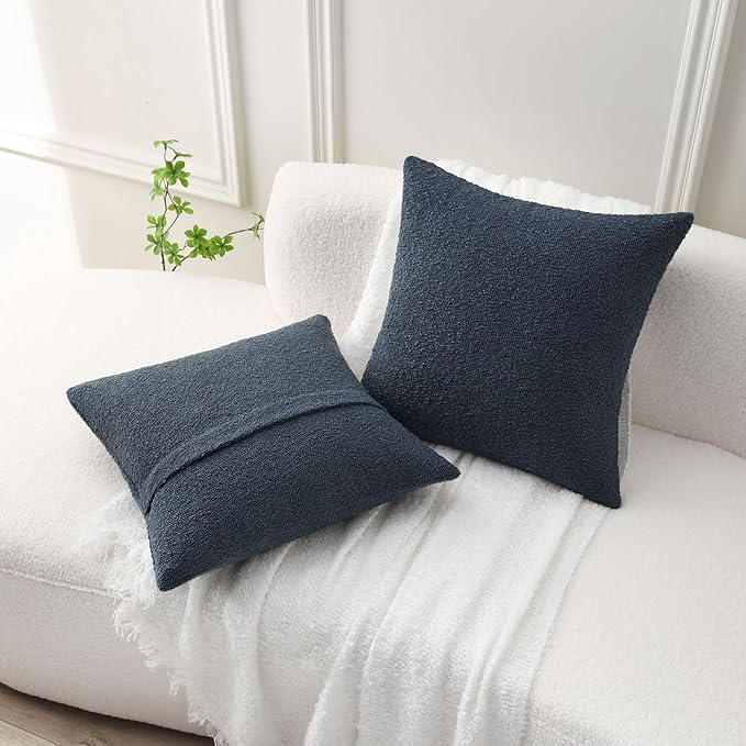 FUTEI Pack of 2 Haze Blue Decorative Throw Pillow Covers 24x24 Inch Soft Cozy Solid Boucle Textured European Cushion Case,Modern Home Decor for Couch Bed Living Room