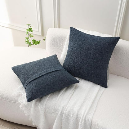 FUTEI Pack of 2 Haze Blue Decorative Throw Pillow Covers 24x24 Inch Soft Cozy Solid Boucle Textured European Cushion Case,Modern Home Decor for Couch Bed Living Room
