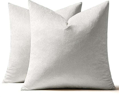 MIULEE Velvet Throw Pillow Covers 20x20 Inch, Pack of 2 - Greyish White, Soft Solid Decorative Pillow Covers Cushion Cases Modern Luxury Home Decor for Spring Couch Sofa Bedroom Livingroom