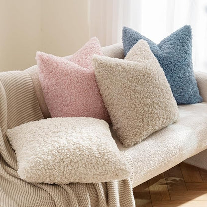 MIULEE Pack of 2 Faux Fur Throw Pillow Covers 20x20 Inch Neutral White Boucle Decorative Sherpa Pillow Covers Fuzzy Accent Soft Sheepskin Fleece for Boho Home Decor Sofa Living Room Couch Bed
