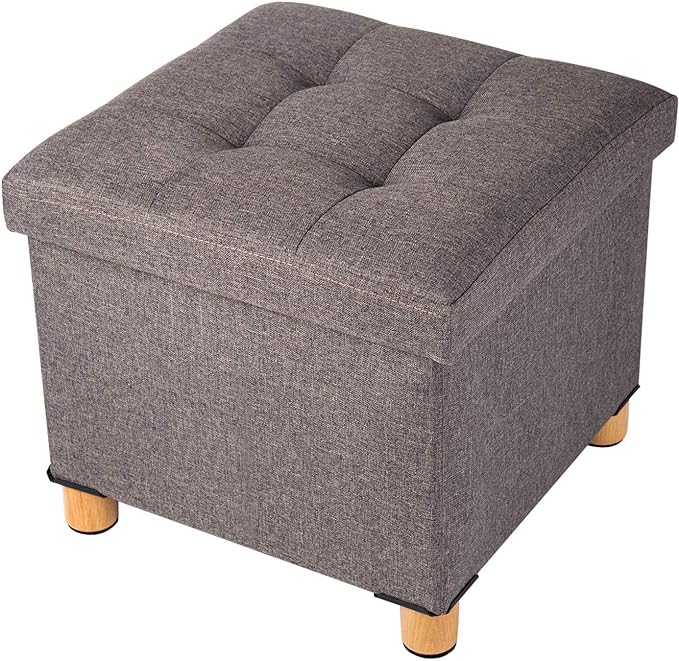 BRIAN & DANY 15 Inches Ottoman with Storage, Square Small Storage Ottoman Foot Rest with Legs, Ottomans Foot Stool for Dorm, Living Room, Entryway (Brown)
