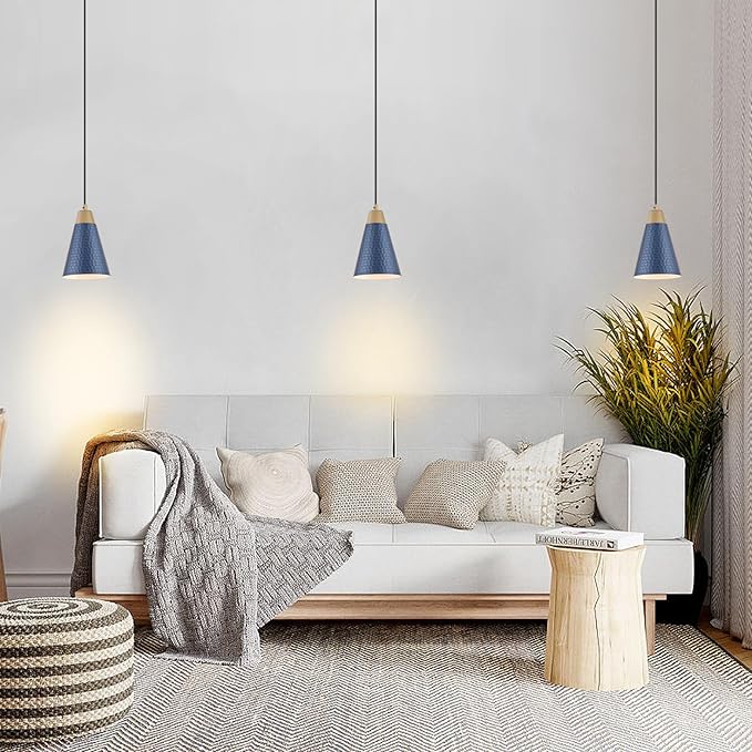 Dijiahua Blue Kitchen Pendant Lighting Over Island 3 Pack,Small Modern Farmhouse Chandeliers Navy Hammered Metal Shade,Mini Vintage Adjustable Cord Hanging Ceiling Lamp Fixtures Over Sink