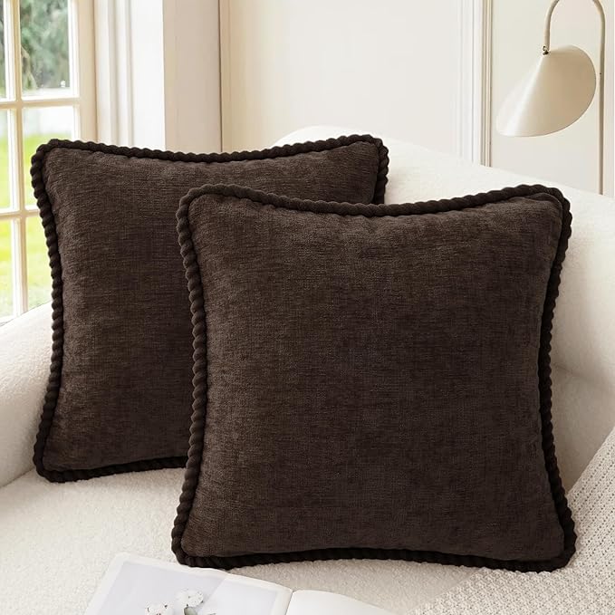 CaliTime Decorative Couch Throw Pillow Covers 16 X 16 Inches Pack of 2 Cozy Chenille Piping Edge Cushion Cases for Sofa Bed Living Room Home Coffee