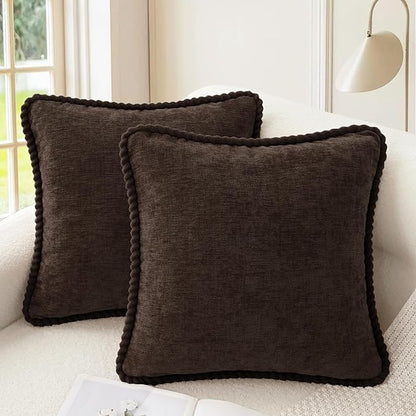 CaliTime Decorative Couch Throw Pillow Covers 16 X 16 Inches Pack of 2 Cozy Chenille Piping Edge Cushion Cases for Sofa Bed Living Room Home Coffee