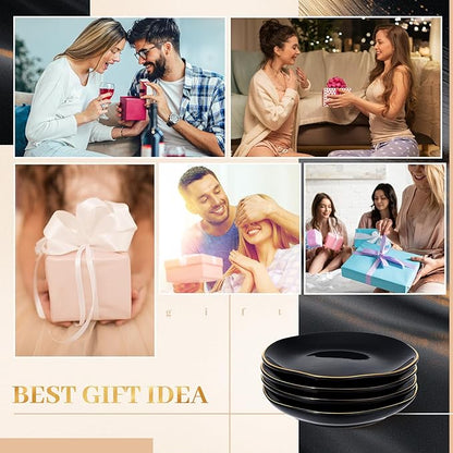 Shappy 24 Pcs Christmas Ceramic Jewelry Tray Gift 4.5 Ring Dish Bulk Decorative Trinket Dish for Birthdays Gift (Black)