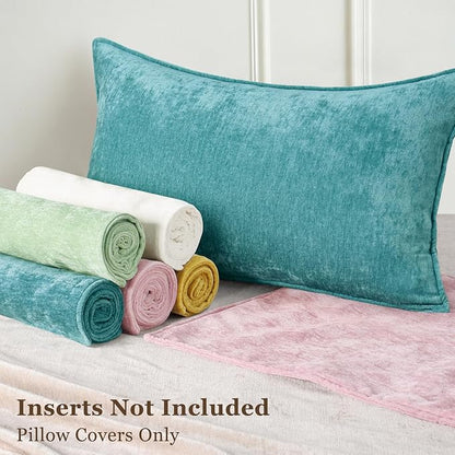 decorUhome Spring Couch Euro Sham Throw Pillow Covers 26x26 Set of 2, Decorative Soft Velvet Neutral Chenille Pillow Covers with Elegant Design for Sofa Bed Living Room Home Decor, Teal