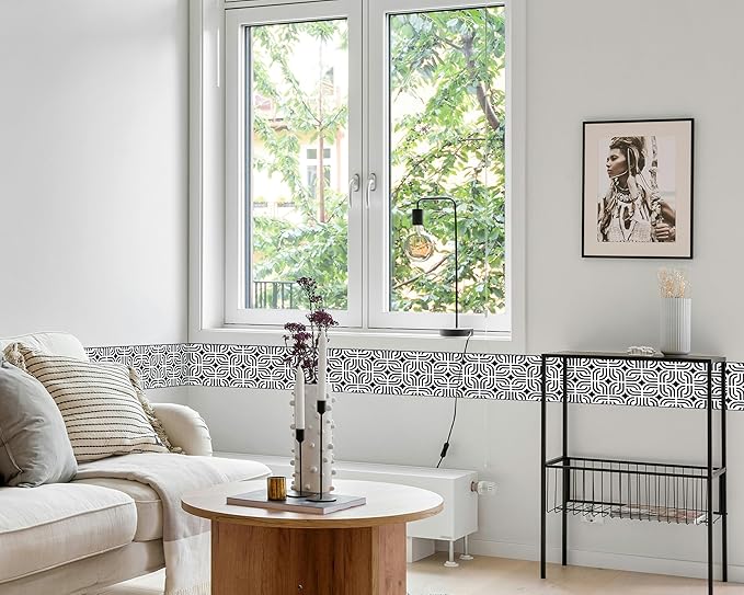 FLFK Wallpaper Border - Black and White Peel and Stick Wall Borders Decal Trim Geometric Pattern 7" x 240"