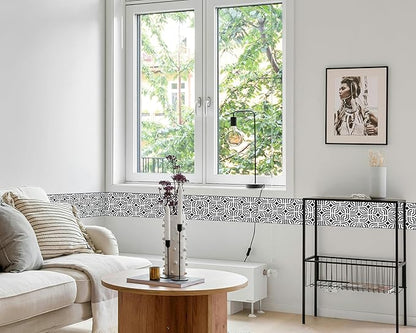 FLFK Wallpaper Border - Black and White Peel and Stick Wall Borders Decal Trim Geometric Pattern 7" x 240"