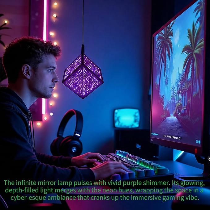 Infinity Hyper Cube LED Table Lamp - Infinity mirror light with 100+ Patterns, Music Sync, App Control, infinite cube night lights for Gaming,party,living room,bedroom, light display and more(7Inches)