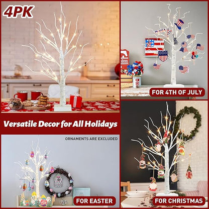 PEIDUO Christmas Decorations for Home, 2FT Christmas Tree with LED Lights, Warm White Lights, Fairy Light Spirit Tree for Room Inside Fireplace Decor, Battery Powered, Timer (4PK)